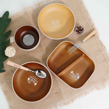 *現貨*日本製造 史努比 snoopy木紋 奶茶色 圓盤 湯碗 分隔盤 | 日本製木質色露營餐盤組