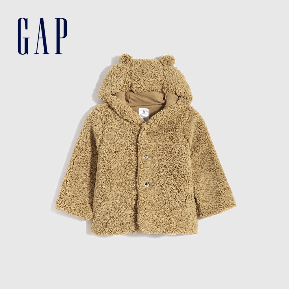 Gap 嬰兒裝 仿羊羔絨熊耳連帽外套-棕色(732648)