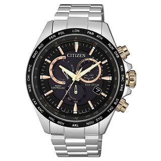 CITIZEN 星辰錶 CB5834-86E Gent's時尚男錶 光動能電波三眼腕錶 /黑銀 45mm