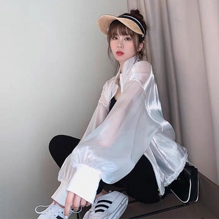 長袖襯衫 女生衣著 上衣 襯衫 長袖 防曬大尺碼 寬鬆 襯衫女 夏季韓版百搭顯瘦外套 防曬外套 休閒透氣 薄款外套