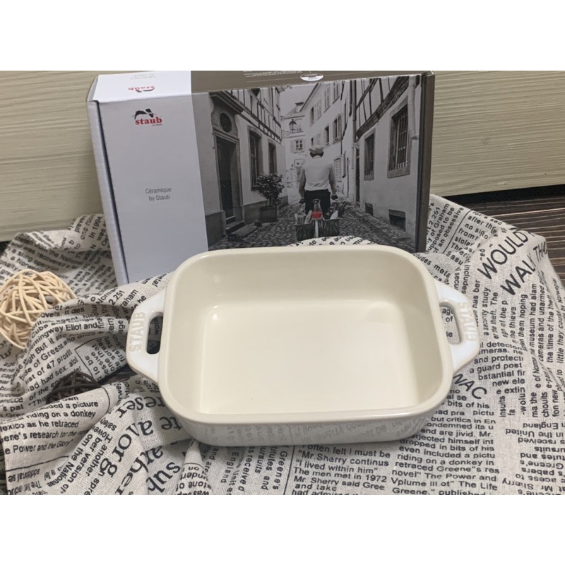 #全新有盒#【法國🇫🇷Staub】長方型陶瓷烤盤14cm*11cm-復古白（0.4L)