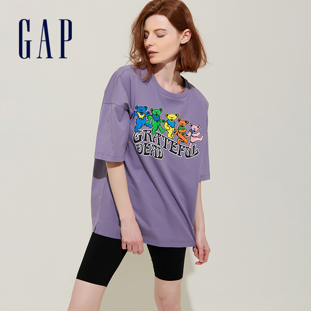 Gap 男女同款 Gap x Grateful Dead聯名 寬鬆短袖T恤 厚磅密織親膚系列-紫色(701567)
