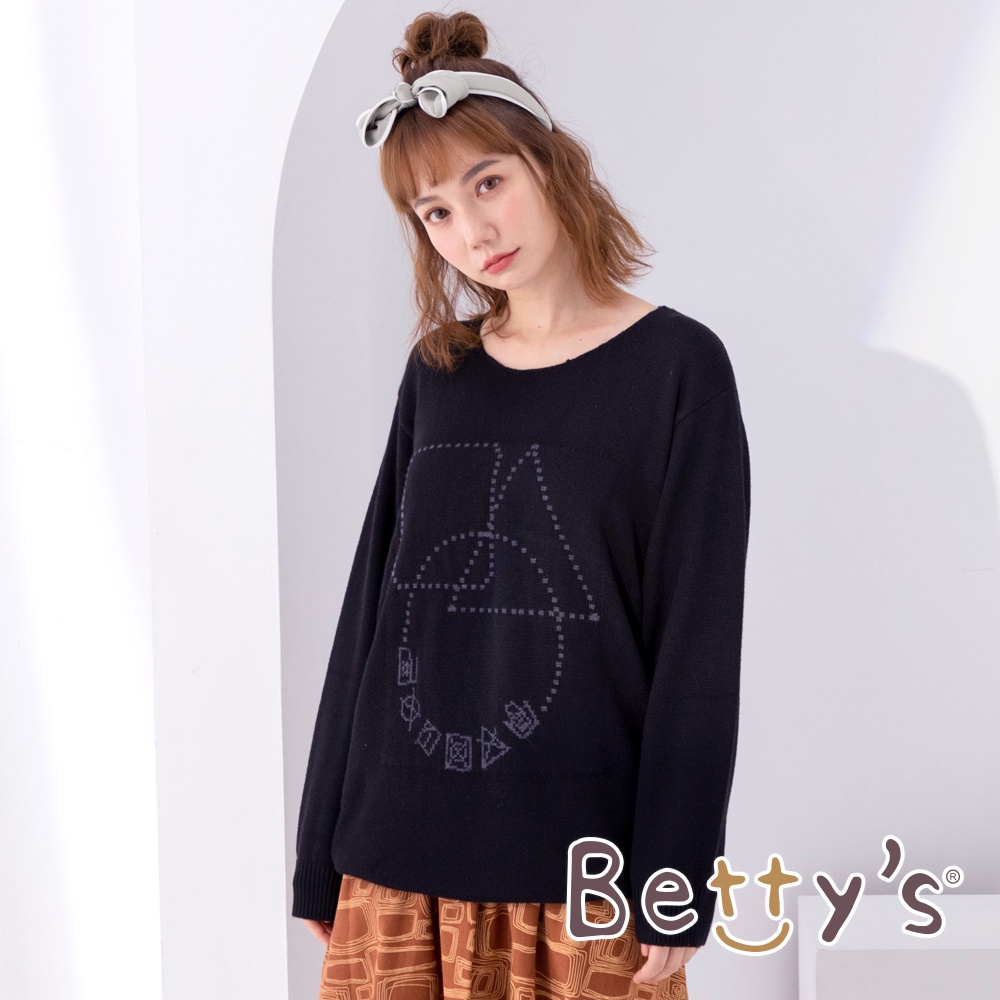 betty’s貝蒂思(05)長版圓領幾何圖毛衣(黑色)
