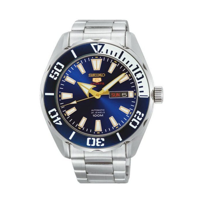 SEIKO WATCH 精工5號寶藍面金屬風計分外圈日期星期自動上鍊機械鋼帶腕錶 型號：SRPC51K1