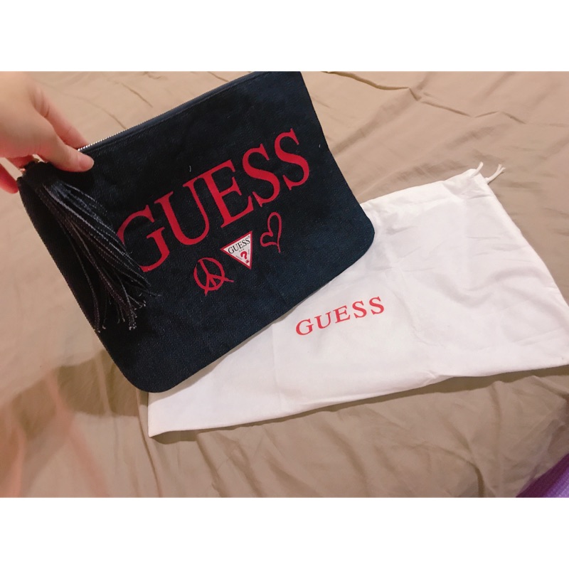 全新 guess 牛仔流蘇手拿包 限量款