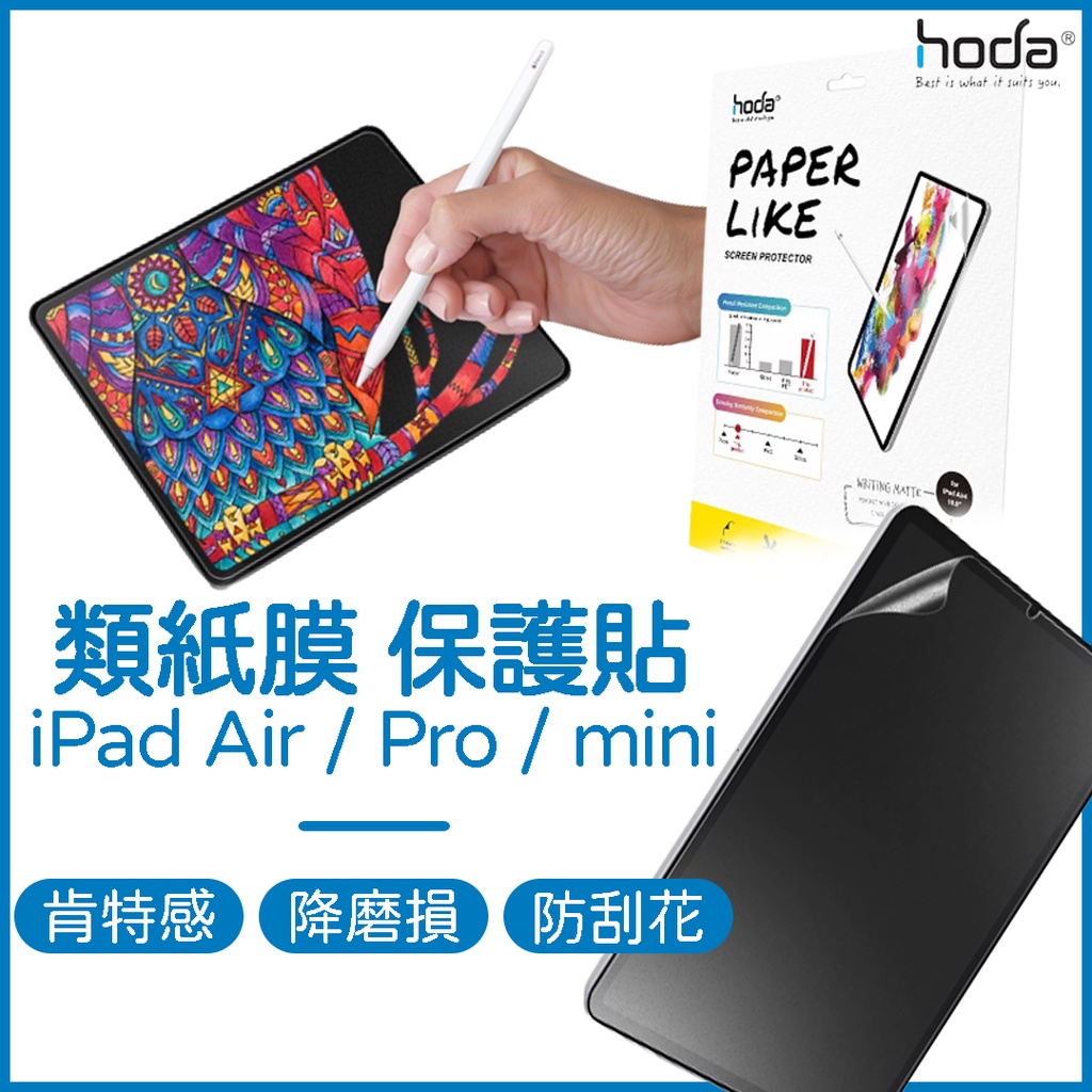 HODA iPad 類紙膜｜Air 5．Air 4．Pro．Mini 6．仿肯特紙．保護貼．書寫膜．繪圖膜．繪畫膜．紙膜