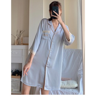 臺灣公司❤️開發票 七分袖冰絲睡衣 高品質居家服 花邊睡衣 夏季薄款 親膚舒適睡裙 模擬絲家居服 公主風女生睡衣 男友風