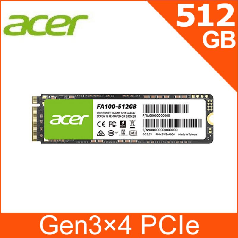 【Acer】Acer FA100 PCIe Gen3 M.2 512GB SSD