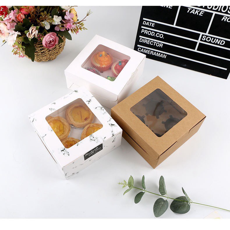 [台灣賣家、當天出貨] 單粒馬芬杯4/6粒 巴斯克盒 蛋糕包裝盒 馬芬盒 白色盒牛皮紙盒大理石盒