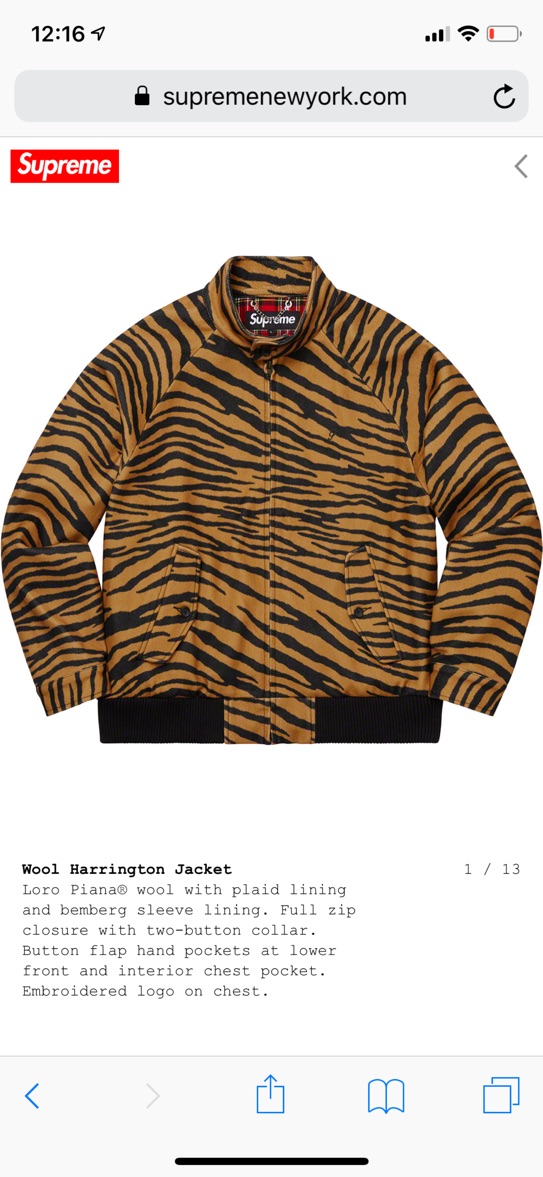 supreme wool harrington jacket