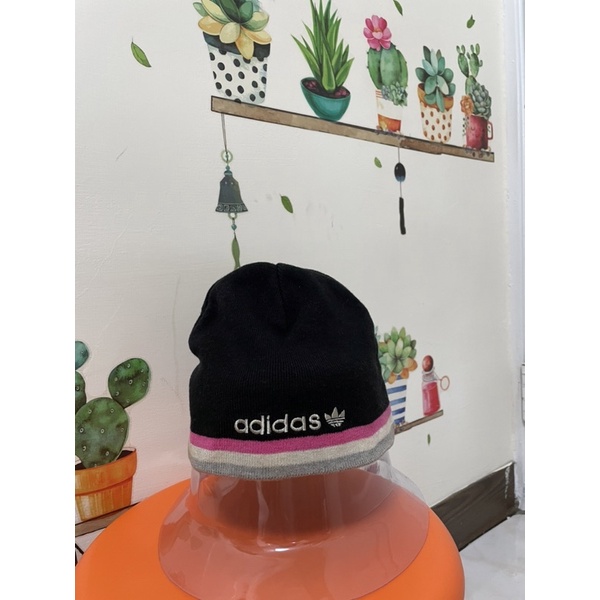 二手正版adidas愛迪達黑色中性個性毛帽帽子