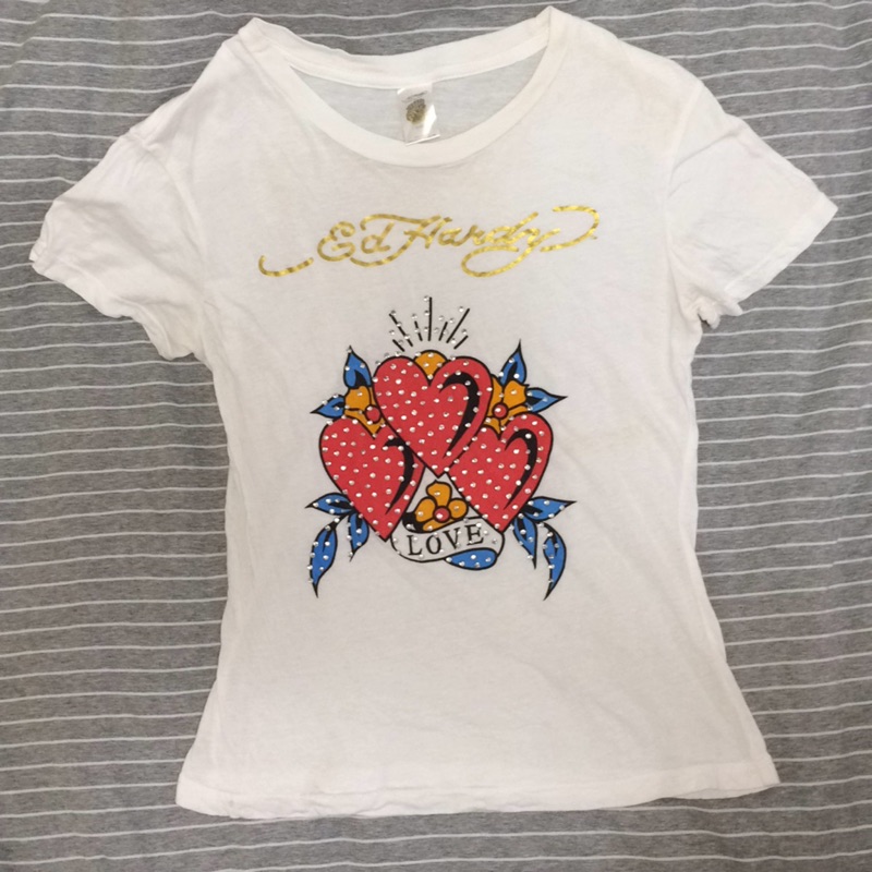 Ed Hardy 女 love 白色愛心短袖T恤上衣 m號