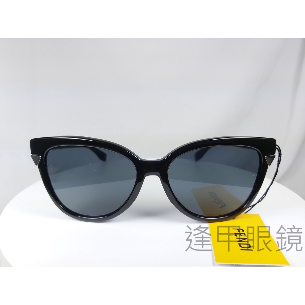 『逢甲眼鏡』FENDI 太陽眼鏡 黑色亮面框  深藍鏡面 貓眼設計【FF 0125/F/S D28】