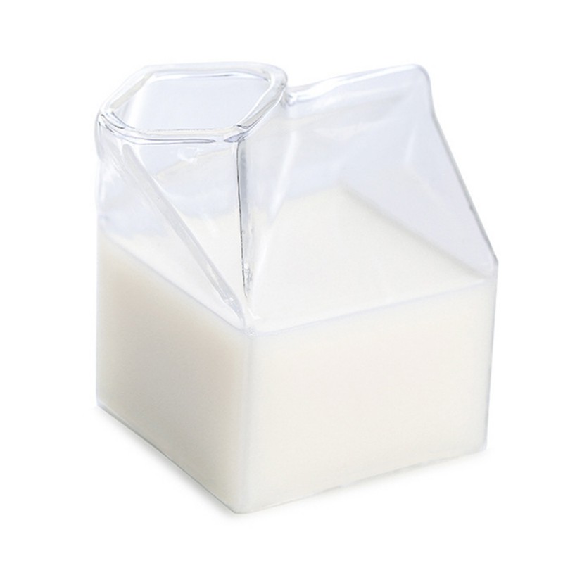 居家水杯 網紅ins牛奶紙盒瓶 玻璃杯 咖啡廳方形早餐果汁杯 耐高溫耐熱玻璃微波爐牛奶杯 玻璃杯 牛奶盒杯子