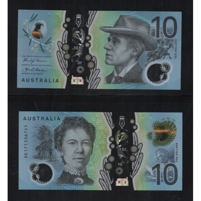 【低價外鈔】澳大利亞 (澳洲) 2017 年 10Dollars 澳幣 塑膠鈔一枚，漂亮新發行！