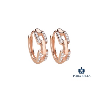 <Porabella>925純銀鋯石耳環 小眾設計款幾何豬鼻子耳扣 玫瑰金銀色穿洞式耳環 Earrings