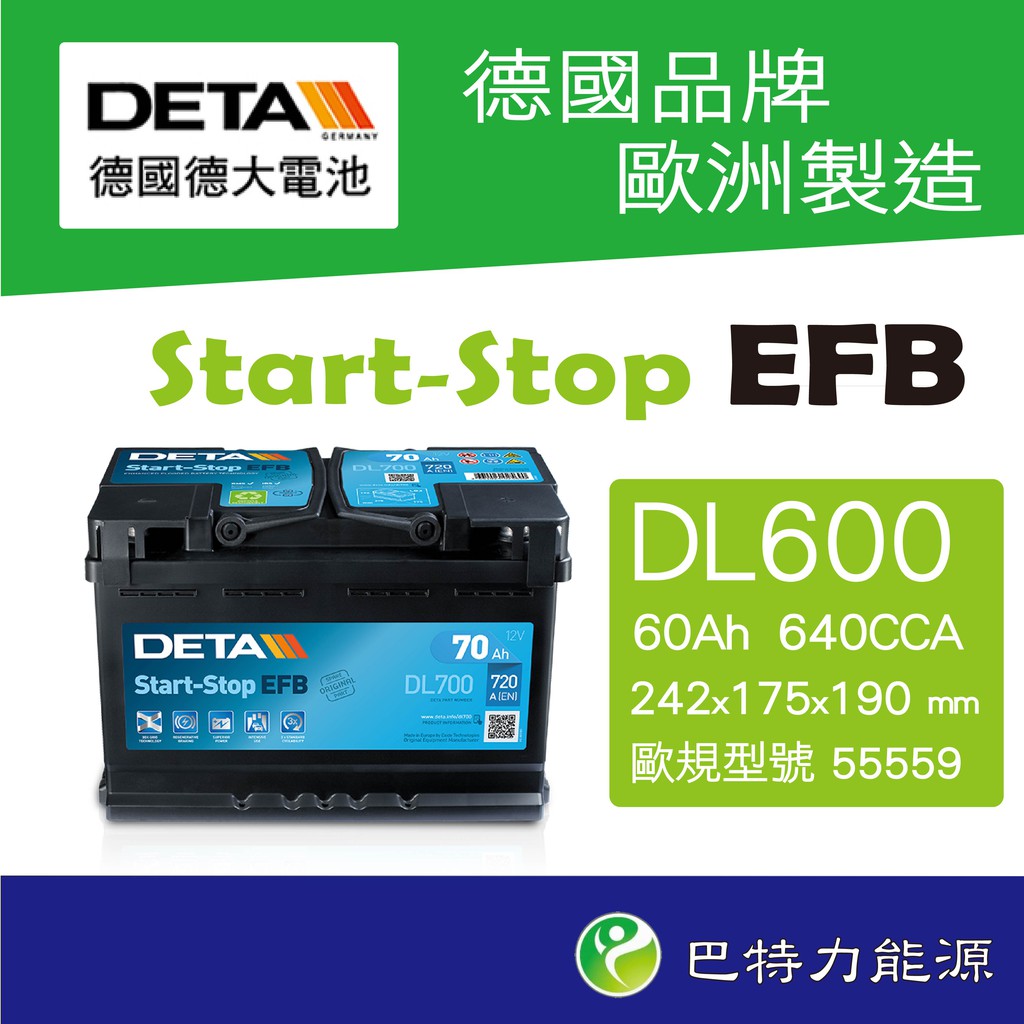 《巴特力能源科技》德大電池 55559DETA  DL600  超高效能60Ah 福斯專用歐規車進口車指定使用