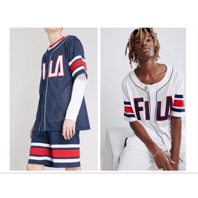 【吉米.tw】現貨 FILA LOGO 棒球衣 棒球外套 寬鬆版型 刺繡 運動休閒 透氣深藍 白紅 男女款 A-4