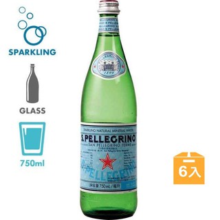 【S.Pellegrino】聖沛黎洛天然氣泡礦泉水-玻璃瓶裝 (750mlx6入) ~會員優惠