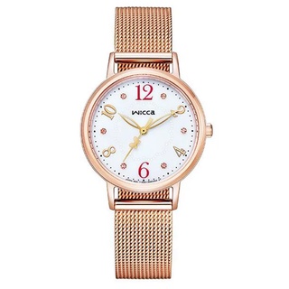 CITIZEN 星辰 WICCA (KP5-166-15) 台灣獨賣 聖誕節廣告款 浪漫白玫瑰色水晶 米蘭帶腕錶
