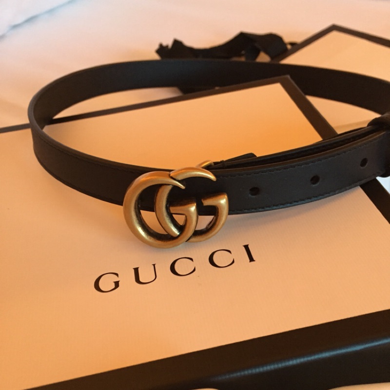 （代購）Gucci marmont GG古銅金 雙G皮帶 黑色 保證專櫃購入正品 75公分 細版約2公分