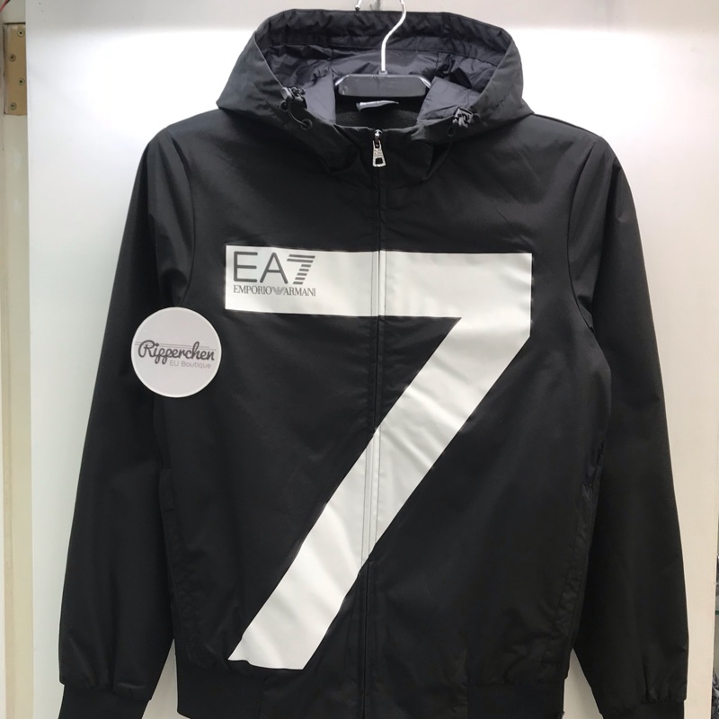 EA7 Emporio Armani 黑色 大7Logo 鋪棉 防風 連帽 風衣外套 全新正品