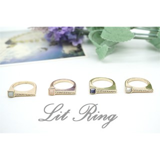 【Lit Ring】金色一字排鑽方形寶石戒指。簡約 氣質 幾何 方形 鑲嵌 閃亮 水鑽 白松石 戒指 飾品 禮物 首飾