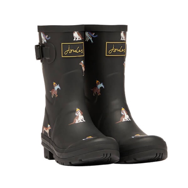 Miolla 英國品牌Joules 黑色/深藍色可愛狗狗中筒雨鞋/雨靴