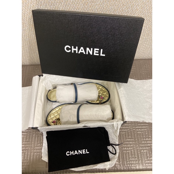 香奈兒chanel金底細帶logo秀氣拖鞋不用萬元買精品降價優惠