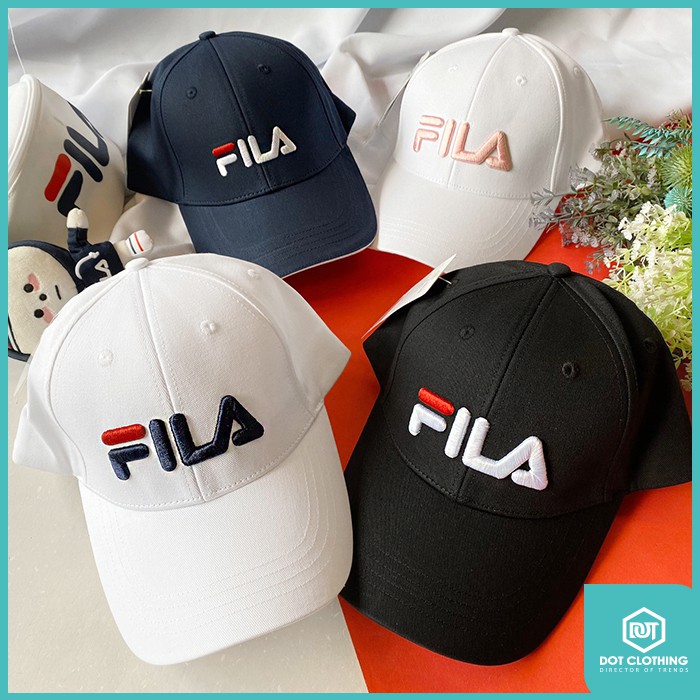 DOT潮流小物 FILA 帽沿 LOGO 立體刺繡 黑 白 彎帽 復古 棒球帽 HIPHOP 帽子 老帽 古著