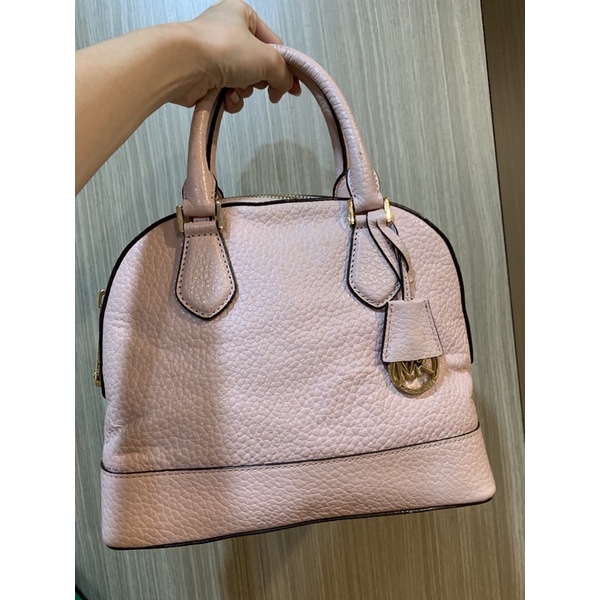 MK真品Michael Kors 粉色牛皮荔枝紋手提包 內附斜背帶 保證正品
