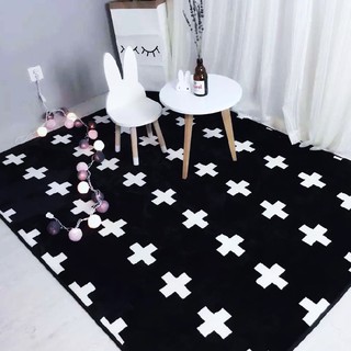 ~MINI舖兒~北歐簡約黑白十字短絨毛現代宜家客廳房間沙發茶幾地毯 - 145*190 cm