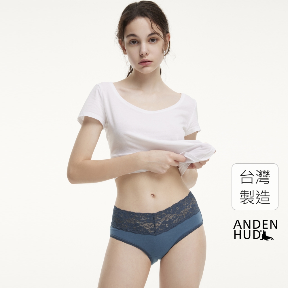 【Anden Hud】抗菌系列．V蕾絲中腰三角內褲(霧藍-比薩斜塔) 台灣製