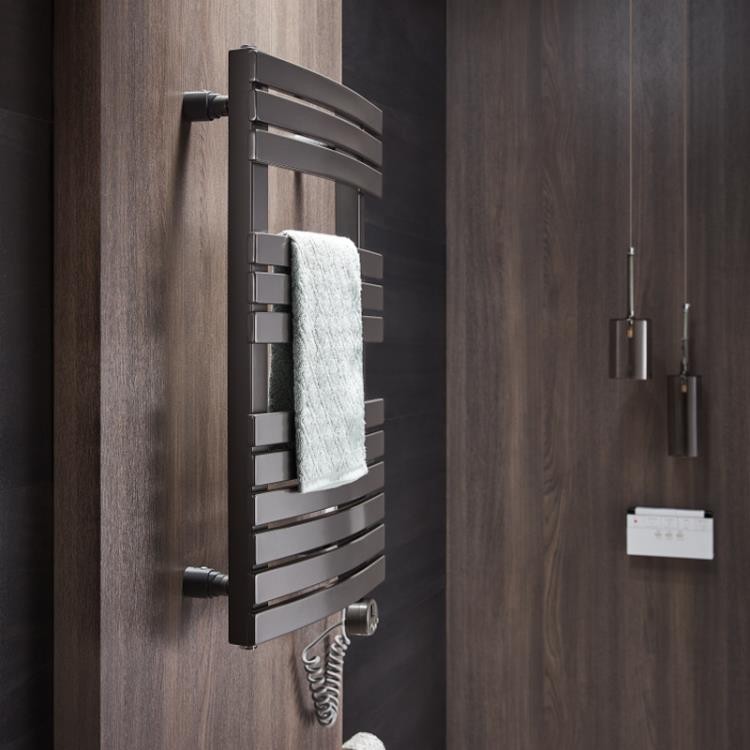 智慧恒溫浴巾架電熱毛巾架加熱烘干架衛生間家用黑色大扁管毛巾架mks交換禮物 蝦皮購物