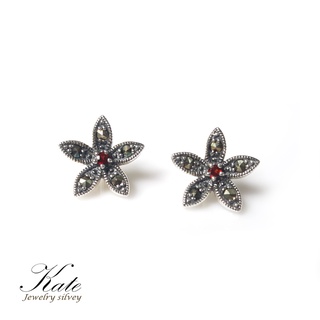 輕珠寶天然石榴石花朵純銀耳環 銀飾 低調奢華 德國精品 一月生日石 925純銀寶石耳環/生日禮物情人禮物/KATE銀飾