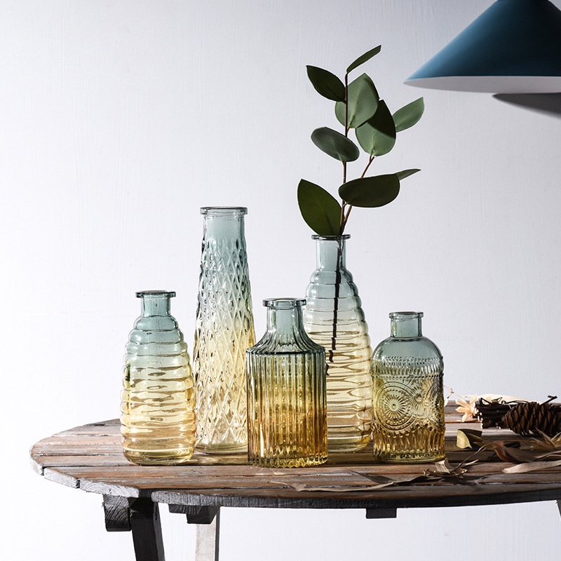 歐式復古 浮雕透明 裝飾花瓶 擺件客廳 輕奢家居飾品 水培插花 玻璃花瓶