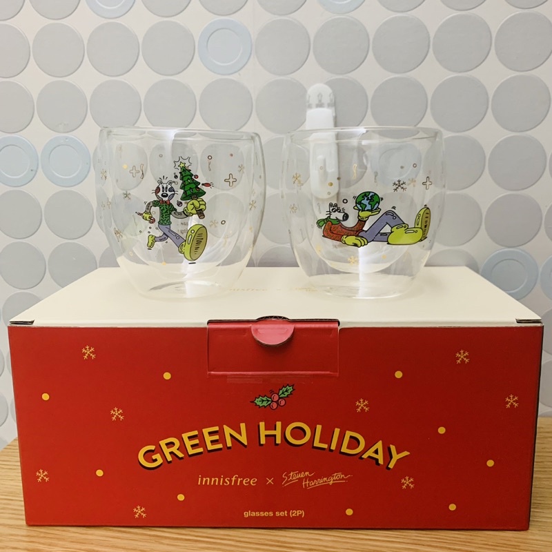 INNISFREE 2021綠色聖誕雙層玻璃杯組