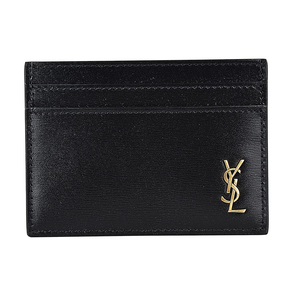 YSL MONOGRAM金字LOGO小牛皮4卡開放式卡片夾(黑)