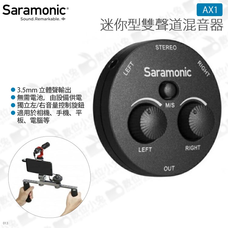 數位小兔【Saramonic 迷你型雙聲道混音器 AX1】公司貨 3.5mm TRS 手機 平板 相機 攝影機