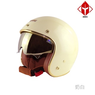 華泰 安全帽 K-806B 晶淬 奶白 金色邊框 多層膜內墨鏡 皮革 全拆洗 金屬齒排釦 復古帽《淘帽屋》