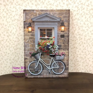 歐式古典窗戶外立體腳踏車 led燈掛畫 復古無框畫 複製畫壁畫 居家客廳房間臥室咖啡廳佈置裝飾 雜貨王