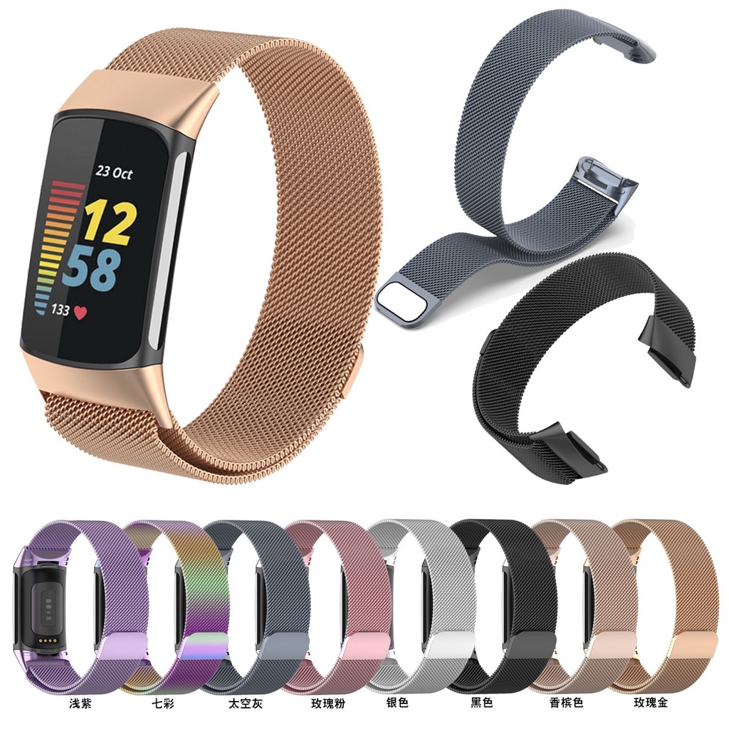 適用於Fitbit charge6金屬錶帶 charge 5米蘭尼斯磁吸不鏽鋼錶帶  運動替換腕帶 防水 透氣 不生鏽