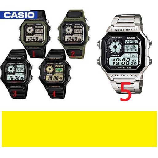 【天龜】CASIO地圖錶 世界時間 十年電池系列 雙時區顯示時間AE-1200WH EEE