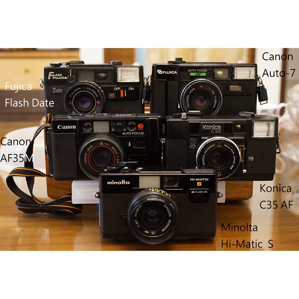 Minolta Hi-Matic S,Fujica Date,Auto-7,Canon AF35M,Konica C35