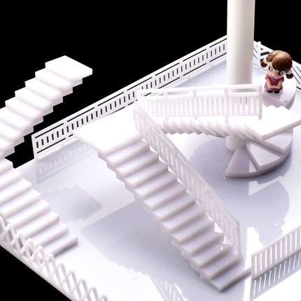 樓梯 旋轉樓梯 直角樓梯 交錯樓梯 欄杆 建築沙盤模型場景 材料模型 手工DIY製作 模型護欄 柵欄 1:50