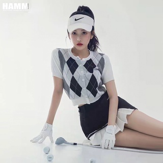 韓國高爾夫球服裝女套裝 POLO白色短袖golf黑色百褶裙夏