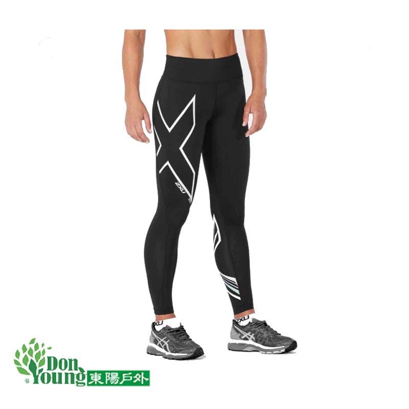 【2XU】原廠正品 女款 ICE中腰  壓縮長褲  三鐵 路跑 束褲 馬拉松 恢復褲 黑白WA4981b