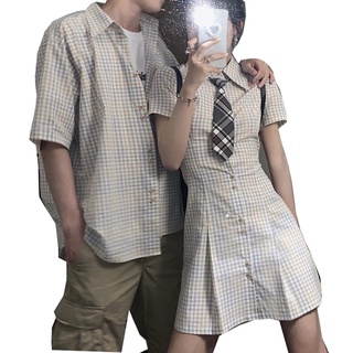 【COUPLE】💝💝情侣装夏装小众设计感ins超火港风短袖衬衫连衣裙法式一衣一裙潮