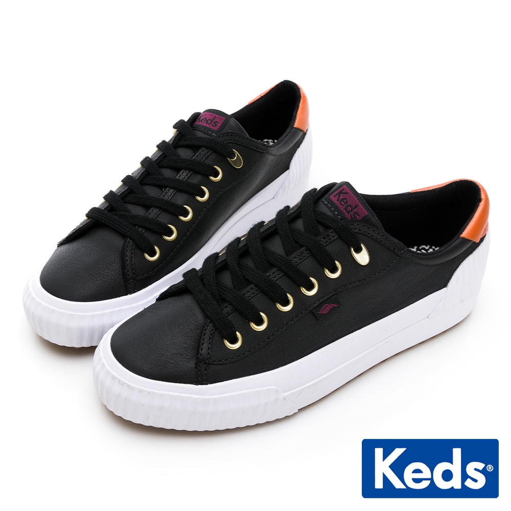 【Keds】DEMI TRX 撞色個性皮革厚底休閒鞋-黑 (9213W123317)