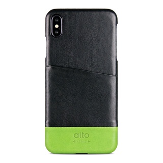 Alto Metro 系列 iPhone Xs Max 皮革保護殼 (渡鴉黑/萊姆綠)